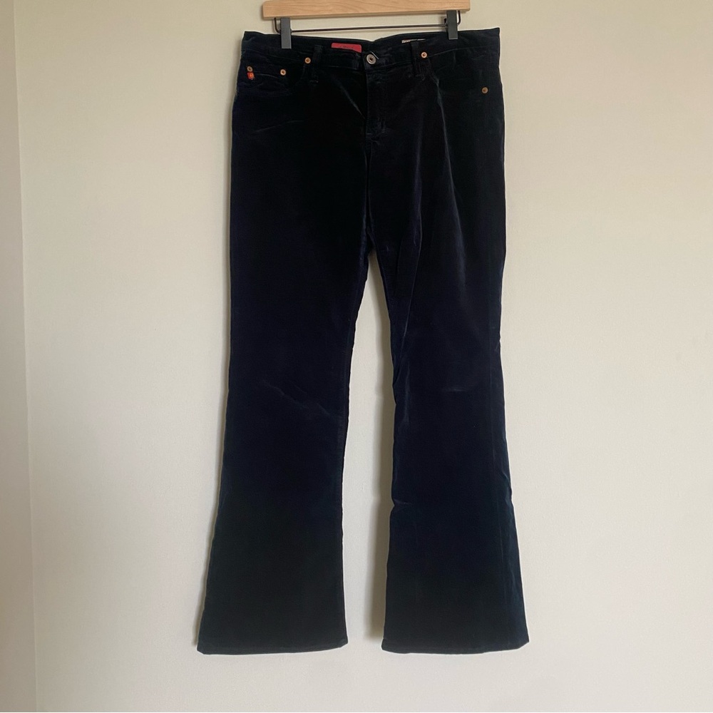 AG Adriano Goldschmied The Angel Pants Women Dark Teal Blue Velvet Jeans Sz 32 R